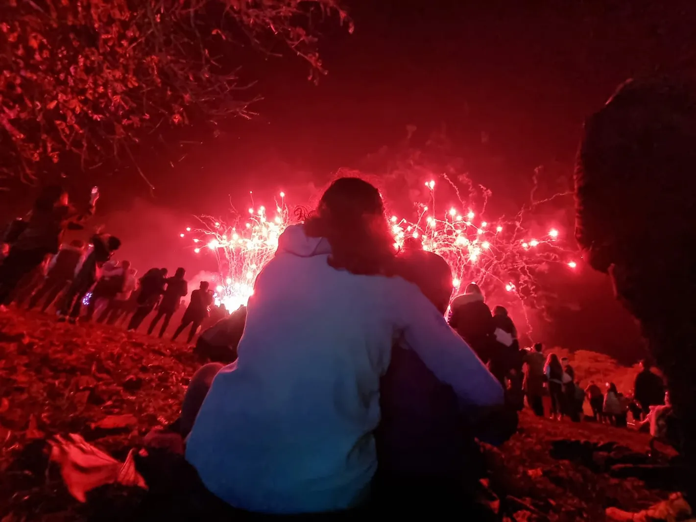 Families watching the red display